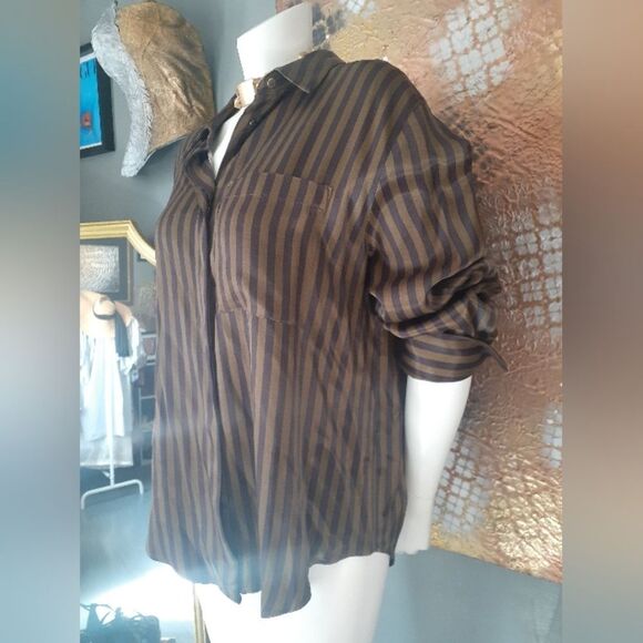 Zara Nwt Striped Satin Button Down Shirt - Picture 13 of 15